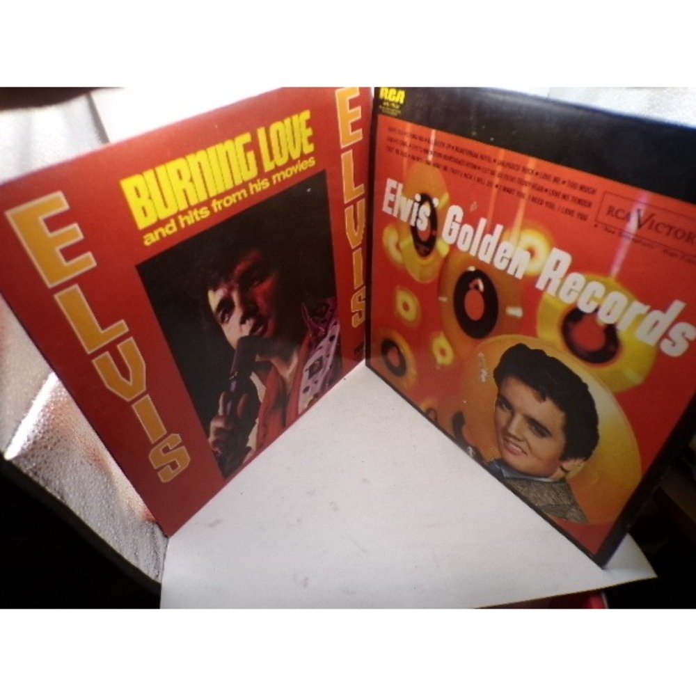 Elvis Presley Vinyl Record Lot Burning Love and Elvis Golden Records 2 LP Set